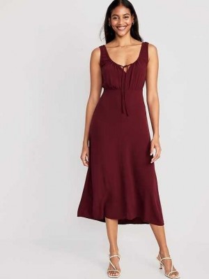 Peignoir Old Navy Taille-Defined Sans Manches Crepe Midi Robe Femme Rouge Bordeaux | 524-MCBWXZ
