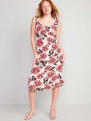 Peignoir Old Navy Taille-Defined Sans Manches Printed Crepe Midi Robe Femme Blanche | 458-CBMHFW
