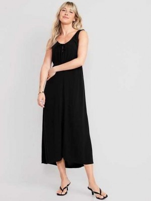 Peignoir Old Navy Taille-Defined Sans Manches Crepe Midi Robe Femme Noir | 327-HILXNW