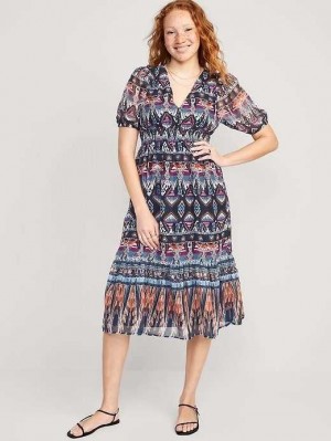 Peignoir Old Navy Taille-Defined V-Neck Midi Robe Femme Bleu Marine Bleu | 031-SRIQCB