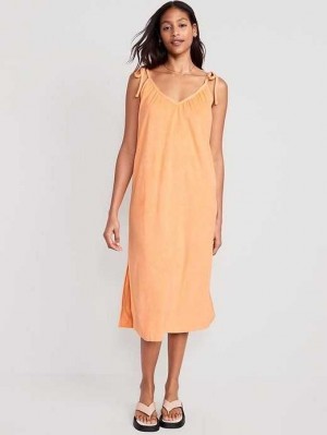 Peignoir Old Navy Tie-Shoulder V-Neck Terry Midi Swing Robe Femme Corail | 604-VZBFYO