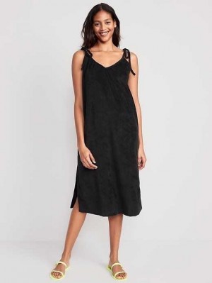 Peignoir Old Navy Tie-Shoulder V-Neck Terry Midi Swing Robe Femme Noir | 280-GFQBKE