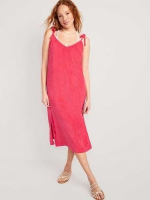Peignoir Old Navy Tie-Shoulder V-Neck Terry Midi Swing Robe Femme Rouge Foncé | 038-XGNAHF