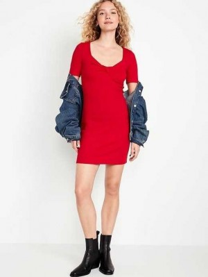 Peignoir Old Navy Twist-Front Rib-Knit Mini Robe Femme Rouge | 542-NMDPKF