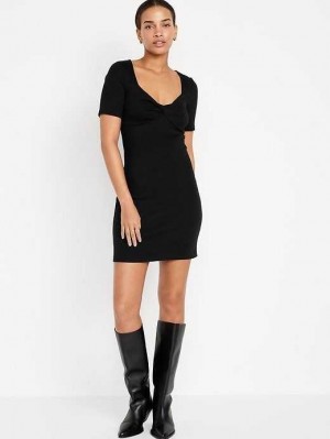 Peignoir Old Navy Twist-Front Rib-Knit Mini Robe Femme Blackjack | 350-YAWQKS