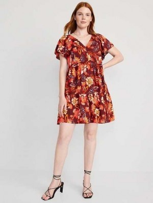 Peignoir Old Navy V-Neck Tiered Floral Mini Swing Robe Femme Rouge | 617-PSFXKJ