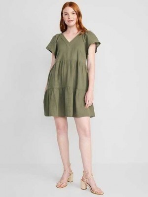 Peignoir Old Navy V-Neck Tiered Mini Swing Robe Femme Grise | 350-MGJRSY