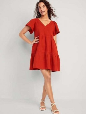 Peignoir Old Navy V-Neck Tiered Mini Swing Robe Femme Rouge Foncé | 240-ZJNMQF