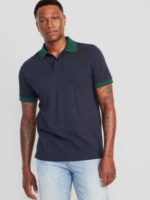 Polos Old Navy Classiche Fit Pique Polo Homme Bleu Marine Vert | 864-EJWVKY