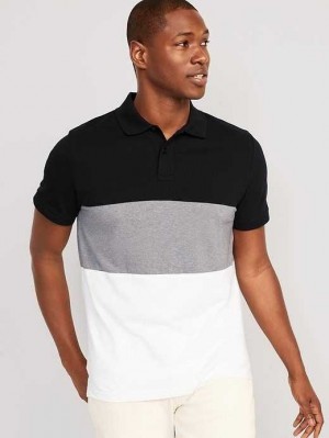 Polos Old Navy Color-Block Classiche Fit Pique Polo Homme Noir | 719-IMVGKB