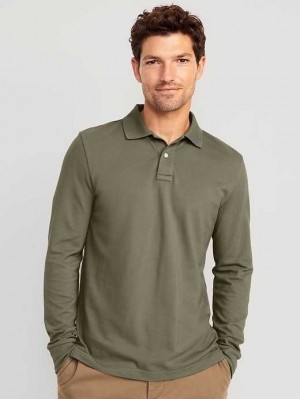 Polos Old Navy Long-Sleeve Uniform Pique Polo Homme Grise | 186-PUQFBR