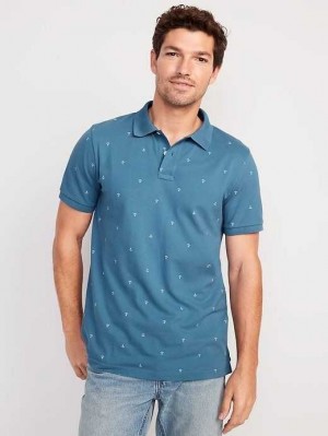 Polos Old Navy Printed Classiche Fit Pique Polo Homme Bleu | 431-WRKBLF