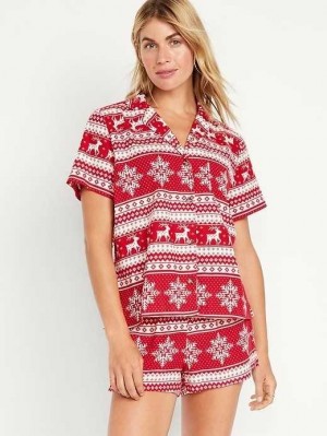Pyjamas Old Navy Flannel Pajama Set Femme Rouge | 621-YKZWFG