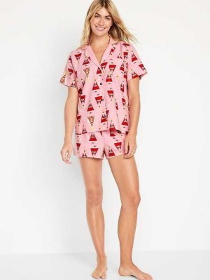 Pyjamas Old Navy Flannel Pajama Set Femme Rose | 417-RWCGOB