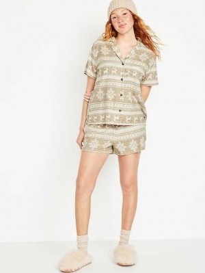 Pyjamas Old Navy Flannel Pajama Set Femme Neutral Fair Isle | 306-ZSKXUV