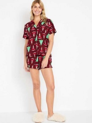 Pyjamas Old Navy Flannel Pajama Set Femme Bordeaux | 086-TNCZSB