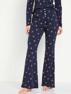 Pyjamas Old Navy High-Waisted Pointelle-Knit Flare Pajama Pants Femme Bleu Marine | 623-QHJVRU