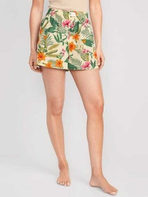 Pyjamas Old Navy High-Waisted Printed Poplin Pajama Shorts Femme Jaune | 961-ZSUYFG