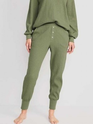 Pyjamas Old Navy High-Waisted Waffle-Knit Pajama Jogger Pants Femme Vert Olive | 467-ILZNKJ