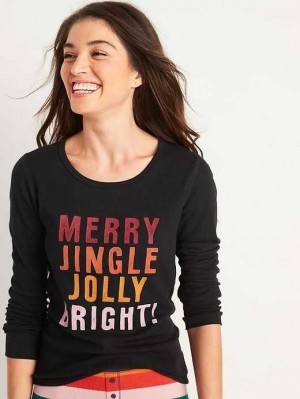 Pyjamas Old Navy Long-Sleeve Thermal Pajama T-Shirt Femme Merry Jingle Jolly Bright | 501-KJPMLH