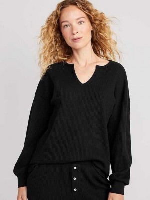 Pyjamas Old Navy Long Sleeve Waffle-Knit Pajama Top Femme Noir | 450-YBZEUG