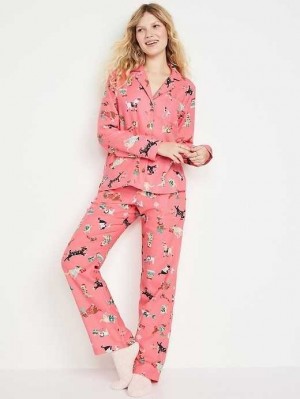 Pyjamas Old Navy Matching Flannel Pajama Set Femme Rose | 810-UNXCJZ