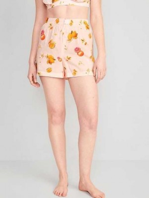 Pyjamas Old Navy Matching High-Waisted Printed Pajama Boxer Shorts Femme Rose | 703-ZDKHJW