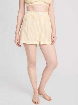 Pyjamas Old Navy Matching High-Waisted Printed Pajama Boxer Shorts Femme Blanche Jaune Stripes | 120-OWNXDZ