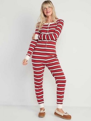 Pyjamas Old Navy Matching Printed One-Piece Pajamas Femme Rouge Stripes | 187-XPJIAN