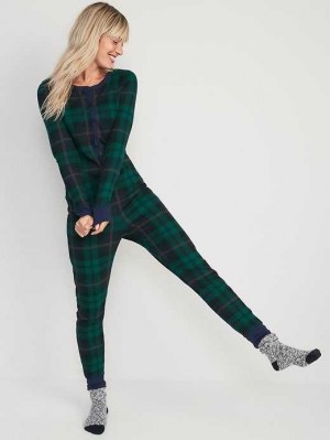 Pyjamas Old Navy Matching Printed Thermal-Knit One-Piece Pajamas Femme Vert Bleu | 390-NFVOAH