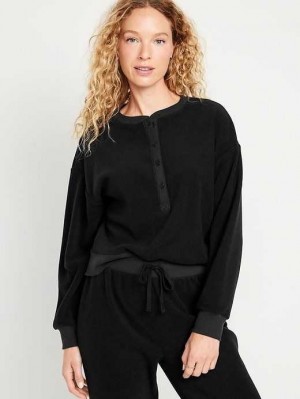 Pyjamas Old Navy Micro Fleece Henley Pajama Sweatshirt Femme Noir | 761-GPTHEI