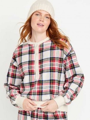 Pyjamas Old Navy Micro Fleece Henley Pajama Sweatshirt Femme Blanche | 390-PYUMWQ