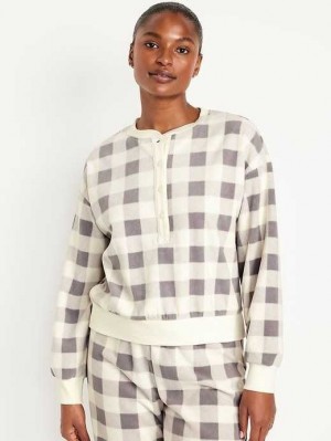 Pyjamas Old Navy Micro Fleece Henley Pajama Sweatshirt Femme Blanche Grise | 163-PSGXUL