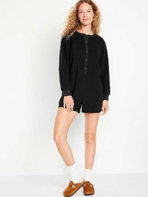 Pyjamas Old Navy Micro Fleece Henley Pajama Romper Femme Noir | 871-CJDRVF