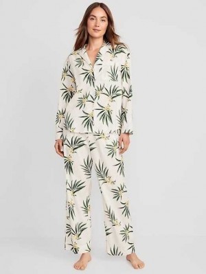 Pyjamas Old Navy Oversized Printed Poplin Pajama Set Femme Rose | 683-DCSOMU