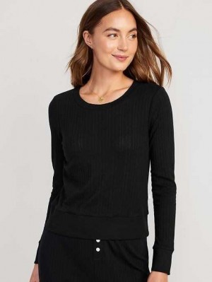 Pyjamas Old Navy Pointelle-Knit Cropped Pajama Top Femme Noir | 385-GAJRFT
