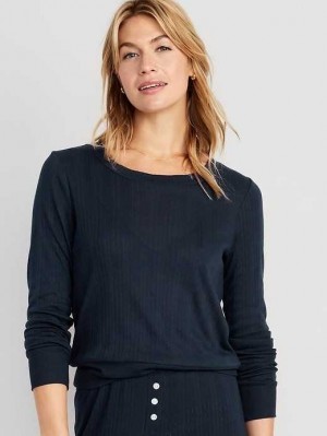Pyjamas Old Navy Pointelle-Knit Cropped Pajama Top Femme Bleu Marine | 236-WEFZYX