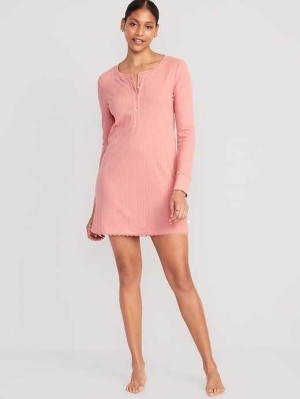 Pyjamas Old Navy Pointelle-Knit Henley Nightgown Femme Corail | 436-YFBQZK