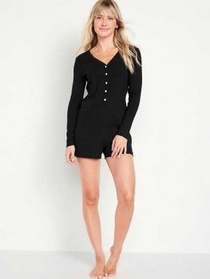Pyjamas Old Navy Pointelle Henley Pajama Romper Femme Noir | 697-JVCSPR