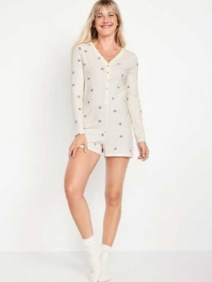 Pyjamas Old Navy Pointelle Henley Pajama Romper Femme Blanche Noir | 609-SCUMEB