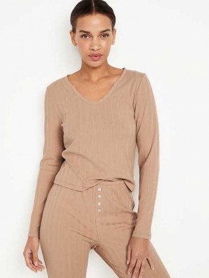 Pyjamas Old Navy Pointelle Knit Pajama Top Femme Tiramisu | 921-CMPBRN