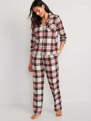 Pyjamas Old Navy Printed Flannel Pajama Set Femme Blanche | 412-ZCAENM