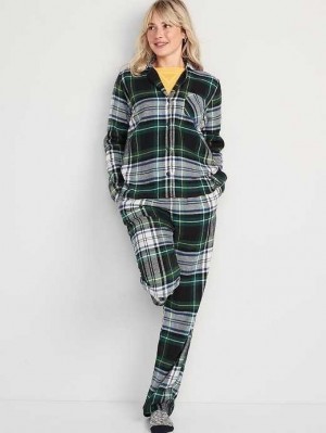 Pyjamas Old Navy Printed Flannel Pajama Set Femme Vert | 305-JLKVZX