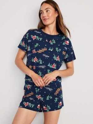 Pyjamas Old Navy Printed Pajama Shorts Set Femme Bleu Marine Bleu | 830-RFJZBO