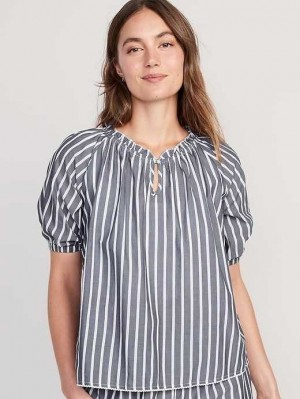 Pyjamas Old Navy Printed Smocked Pajama Swing Top Femme Bleu Marine Stripes | 207-LTZWSD