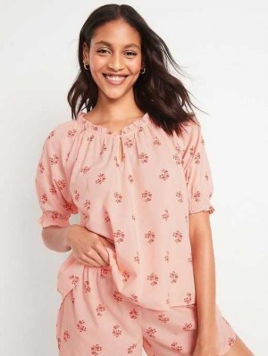 Pyjamas Old Navy Puff-Sleeve Floral Swing Pajama Top Femme Rose | 206-LRGTME
