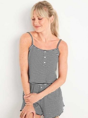 Pyjamas Old Navy Rayé Cropped Pajama Cami Top Femme Bleu Marine Stripes | 792-ARCBXG