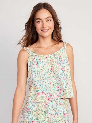 Pyjamas Old Navy Ruffle-Trimmed Double-Brides Cami Pajama Top Femme Blanche | 624-AYOMRN