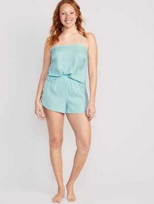 Pyjamas Old Navy Satin Lounge Tank Top and Shorts Set Femme Bleu | 764-QHWIAS