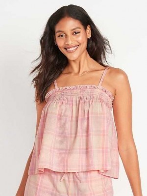 Pyjamas Old Navy Smocked Plaid Pajama Swing Cami Top Femme Blanche Rose | 803-PBRJEN